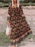 2022 Celmia Bohemian Summer Long Maxi Dress Women Sexy V-neck Floral Printed Party Vestidos Flare Sleeve Bandage Beach