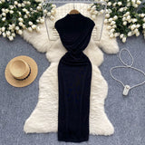 Royal Sister Dress Goddess Fan Temperament Heart Folds To Receive The Waist Thin Long Bag Of Hip