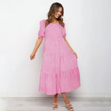 Dress Fashion Loose Casual Black Plaid Puff Sleeve Ruffle Ruched One-piece Long Dresses New Arrival Spring Summer