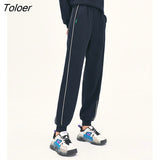 Women Fleece Sweatpants 2022 Winter Elastic Waist Straight Long Trousers Apricot Navy Warm Casual Sport