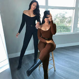 Skinny Yoga Jumpsuit Solid Color Long Sleeves Ribbed Bodysuit Casual Gym Fitness Running One Piece Overalls