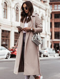 Winter Elegant Turndown Collar Long Woolen Coat with