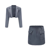 Pieces Dress Set Fashion Blazers Suits Women Long Sleeve Jacket Coats + Elegant Y2k Crop Tops Blouse and Skirts 2022