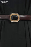 Fashion Women's PU Leather Belt Diamond Decoration Pearl Dress Belt Solid Color Belts All Season 2023 Trend New
