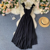 Sexy High Waist Slash Neck Women Long Dress Elegant Big Swing A-line Vestidos Verano Vintage Green/Red Party Robe For