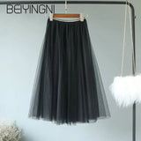 Tulle Skirts Women Mesh Elastic Waist 4Colors Tutu Skirt Sweet Kpop Fashion Bridesmaids Pleated Skirts Falda Saia