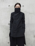 2022 New Fashion Winter Stand Lead Irregular Long Type Cotton-padded Clothes Loose Coat Solid Black Jacket Woman