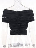 Fashion Women's Vest Slash Neck Sleeveless Spliced Appliques Hollow Out Pleated Solid Color Tops Summer 2023 New