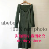 NEW SPRING and winter sqaure collar flare sleeves knitting sexy slim pullover long knits dress female