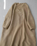 Dresses Woman 2022 Fashion Retro Literature Cotton Linen V-neck Women's Loose Long Dress Elegant Casual Women's