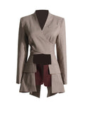 Toloer 2024 New Fashion Temperament Cross-Strap Hollow Design Sense Waist Show Thin And Long Suit Jacket-Outfit