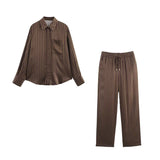 Homemade New Women's Striped Silk-Striped Silk-Striped Silk-Sense Shirt Silk-Striped Trousers