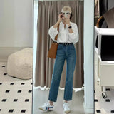 Blue Nine-Point Jeans Women 2025 New High-Rise Display Thin Man Retro Narrow Version Of Straight Smoke Pipe
