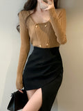 Autumn Short Knitted Sweater Women Pure Color Elegant Pullover Office Lady Y2k Crop Tops Female Korean Fashion