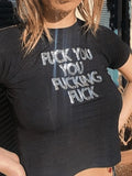 Sequined Letter Black Crop Top-Outfit