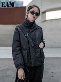Black Warm Buckle Cotton-padded Coat Long Sleeve Loose Fit Women Parkas Fashion Tide New Spring Autumn 2023