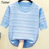 Large Size Women Stripe Kint New Summer Sweater Loose Casual Short Sleeve O Neck Kint Female Jumper Oversized Pullover