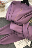 Women 2023 Autumn Winter Zipper Knitted Cardigans + Chain Vest And Pants 3pcs Sets Fashion Suit Tracksuits Women's