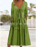 Dress Women 2023 Spring Drawstring Irregular Long Sleeve Spring Lace Up Long Dresses V-neck Boho Streetwear