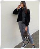 Black Pu Faux Leather Blazer Winter Vintage Cropped Jacket WomenBlack Pu Faux Leather Blazer Winter Vintage Cropped Jacket