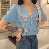 Women Knitted Floral Designer Vintage Elegant Korean Style College Trendy Popular Holiday Tops All-match Soft
