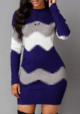 Casual Stripe Print Round Neck Long Sleeve Bodycon