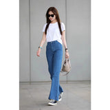 Retro Blue Trumpet Jeans Women Autumn And Winter New Small Man Without Legs High Waists Thin Horseshoe Horn