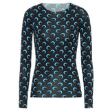 Sexy Thin Tight-fitting Fashion Moon Print Long Sleeves T-shirt 2022New Spring Summer Female Ice Silk Sunscreen