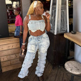 Women's Jeans Women's Summer Fashion Button Patch 3D Pocket Denim