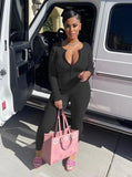 Casual Rib Zip Up Long Sleeve Slim Top And Skinny Pants 2 Piece