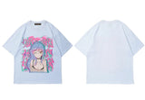 Hip Hop Streetwear Men's clothing clothes Oversized t-shirt Anime Girl Illusion Print Short Sleeve Cotton Loose Tops