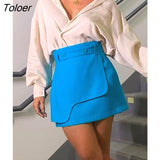 Irregular Spliced High Waist Women Skirt Summer All-Match A-Line Blue Short Skirts Button High Street Mini Skirt