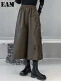 High Elastic Waist Black Hollow Out Long Pu Leather Pants New Loose Fit Trousers Women Fashion Spring Autumn 2023