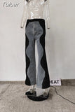 Fashion Women's Jeasn New High Waist Black Blue Wave Spliced Straight Tube Wide Leg Denim Pants Tide Autumn 2023