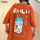 Hip Hop Tshirt Women Japanese Kanji Letter Drink Print T Shirt Oversized Streetwear Harajuku Summer New Teens Casual