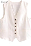 MODA 2023 Summer Women Fashion Front Button Fitted Waistcoat Vintage Sleeveless Welt Pockets Female Outerwear Chic Vest