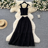 Fairy Vacation Wearing Women's Summer Dress Pure Desire Elastic Sling Sling Vest Hollow Embroidered High-Rise Half-Schamin Dress
