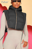 Autumn New 2023 Hooded Collar Casual Down Coats Warm Outerwear Casual Side Split Sleeveless Winter Women Vests