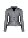 Fashion Women's 2 Pcs Set V-neck Long Sleeve Spliced Grey Blazer Loose High Waist Folds Skirt Suits Autumn 2023 New