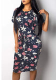 Printed Elegant O-Neck Short Sleeves Midi