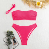 2025 New Solid Fashion Sexy Breast-Wearing Bikini Split Lady Swimsuit