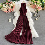 Women's Romper Spring Autumn 2022 Turn-Down Collar Sleeveless Vintage Playsuits Female Off Shoulder Pleated Jumpsuit New