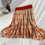Summer Fashion Knit Skirt Suits Women Short Sleeve FlowerJacquard Sweater Cropped Top + Mini Pleated Skirt Set 2pcs