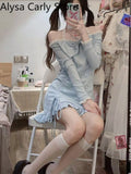 Party Lace Lolita Fairy Dress Women Blue Bow Japanese Mini Kawaii Party Dresses Female 2022 Spring Princess Korean Fashion Sexy