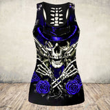 Gothic Skull Print Tank Top Women Halloween Cotton Sleeveless Tee Shirt Workout Black Vest
