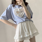 Kawaii Mini Skirts Women Lolita Lace Ruffle Patchwork High Waist Short Skirt Summer Harajuku Japanese Style Soft