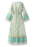 2022 Celmia Bohemian Summer Long Maxi Dress Women Sexy V-neck Floral Printed Party Vestidos Flare Sleeve Bandage Beach