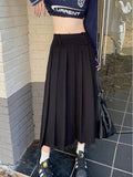 Korean Vintage Pleated Skirt Long Women Autumn Low Rise Preppy Style Casual A-Line Midi Skirt for Girls 90s