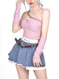 Sexy Korean Denim Micro Skirt Women Y2K High Waist Irregular Patchwork Fake Two-piece Pleated Mini Skirt