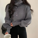 Sweater Women Lapel Buttoned Cardigan Spring Fall Turtleneck Long Sleeve Solid Sweaters Tops Ladies korean Style Jacket